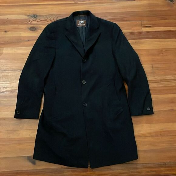 Hickey Freeman Black Pinstripe Wool Cashmere Classic Overcoat Mens 40R - Picture 10 of 10